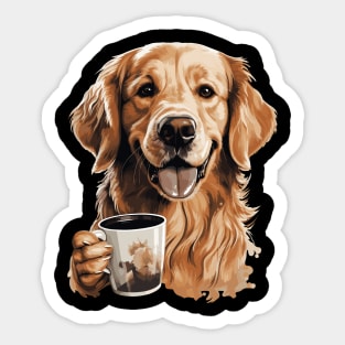 Golden Retriever Drinking Coffee Sticker